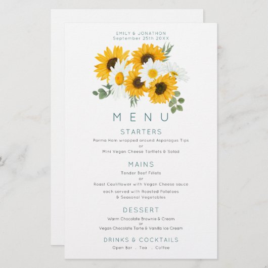 Budget Boho Wildbloemen - Het menu Zonnebloemen (Voorkant / Achterkant)