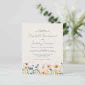 Budget Boho Wilde Bloem Oranje Blauwe Trouw Uitnod (Staand voorkant)