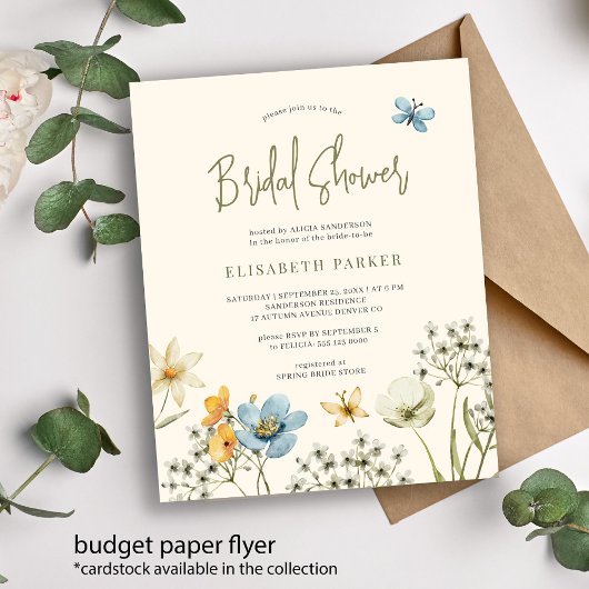 Budget boho wilde bloemen bruidsfeest uitnodiging flyer