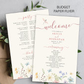 Budget boho wilde bloemen bruiloft programma flyer