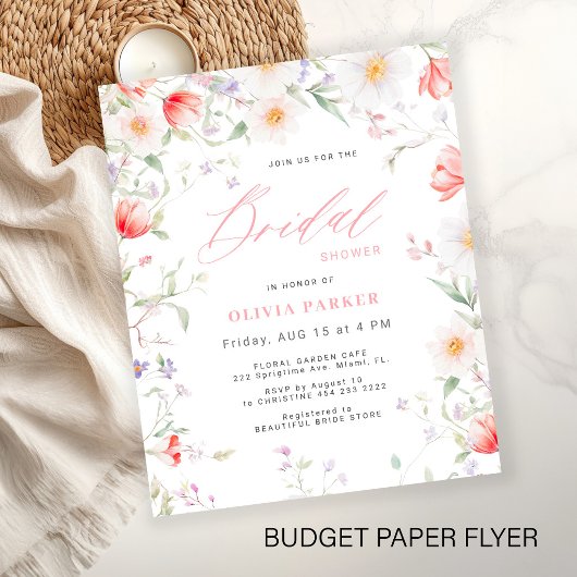 Budget boho wilde bloemen bruiloft uitnodiging flyer