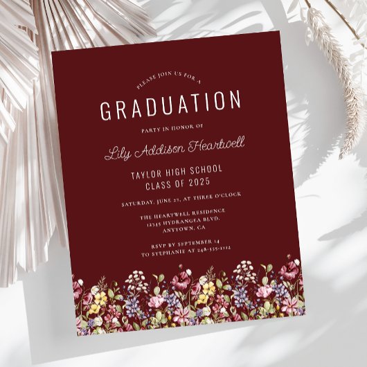 Budget Boho Wilde Bloemen Burgundy Afstudeerfeest