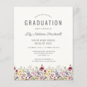 Budget Boho Wilde Bloemen Foto Grad Feest Uitnodig (Voorkant)
