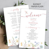 Budget boho wilde bloemen trouwprogramma flyer