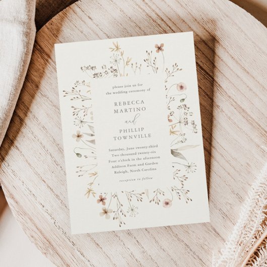 Budget Boho Wildebloem Huwelijksuitnodiging