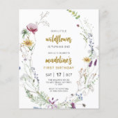 Budget Boho Wildflower 1e Verjaardag Uitnodiging (Voorkant)