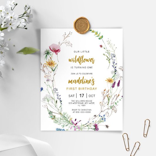 Budget Boho Wildflower 1e Verjaardag Uitnodiging