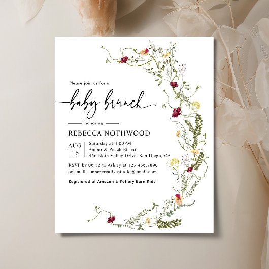 Budget Boho Wildflower Baby Brunch Uitnodiging