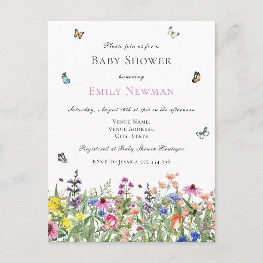 Budget Boho Wildflower Baby shower Aankondigingskaart (Voorkant)