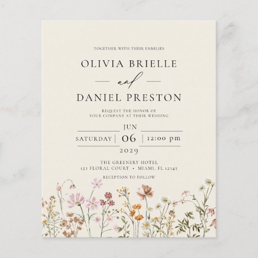Budget Boho Wildflower Beige Garden Wedding (Voorkant)