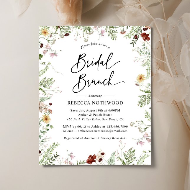 Budget Boho Wildflower Bridal Brunch Uitnodiging (Creator heeft geüpload)