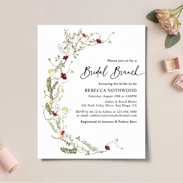 Budget Boho Wildflower Bridal Brunch Uitnodiging (Creator heeft geüpload)