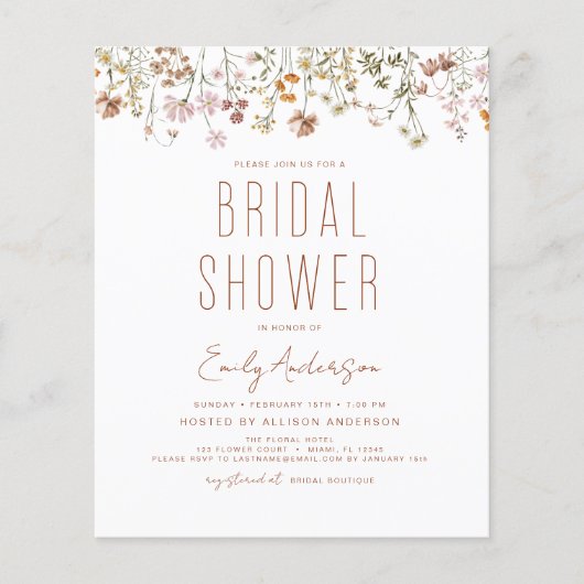 Budget Boho Wildflower Bridal Shower Flyer (Voorkant)