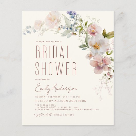 Budget Boho Wildflower Bridal Shower Flyer (Voorkant)