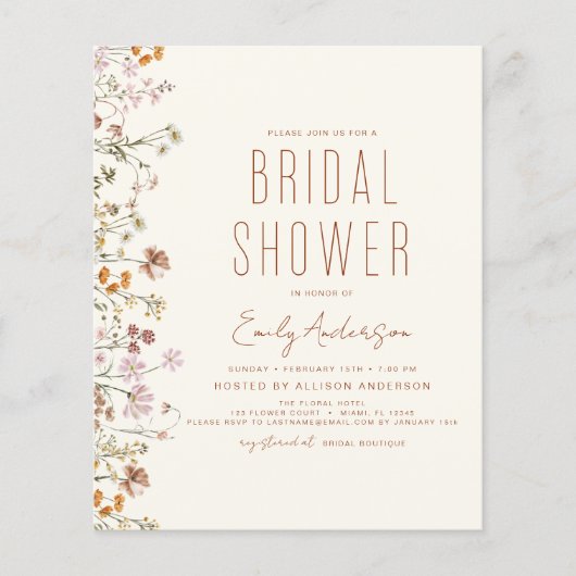 Budget Boho Wildflower Bridal Shower Flyer (Voorkant)