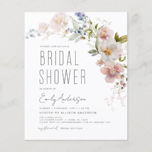 Budget Boho Wildflower Bridal Shower Flyer (Voorkant)