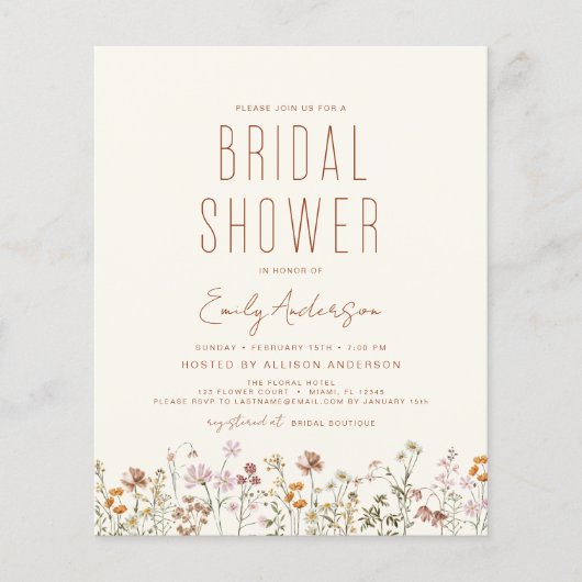 Budget Boho Wildflower Bridal Shower Flyer (Voorkant)