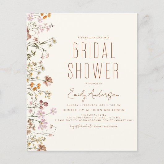 Budget Boho Wildflower Bridal Shower Flyer (Voorkant)