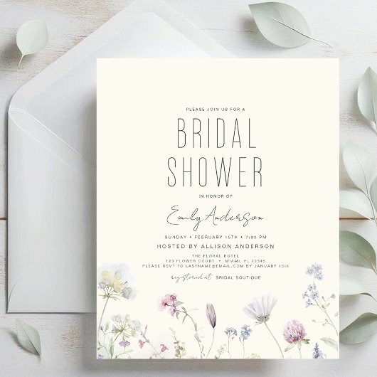 Budget Boho Wildflower Bridal Shower Flyer