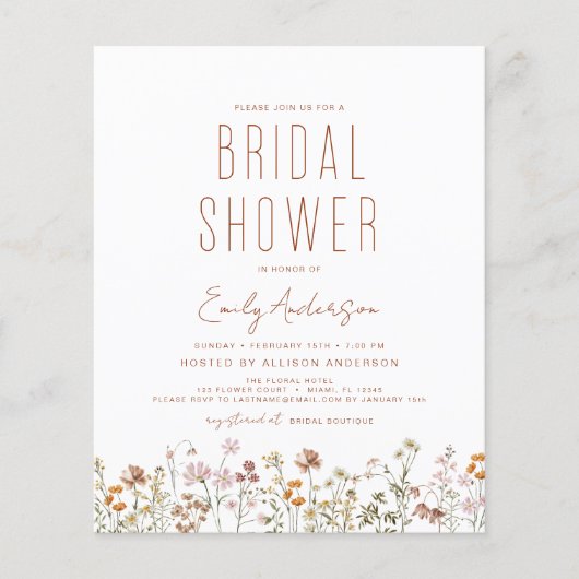 Budget Boho Wildflower Bridal Shower Flyer (Voorkant)