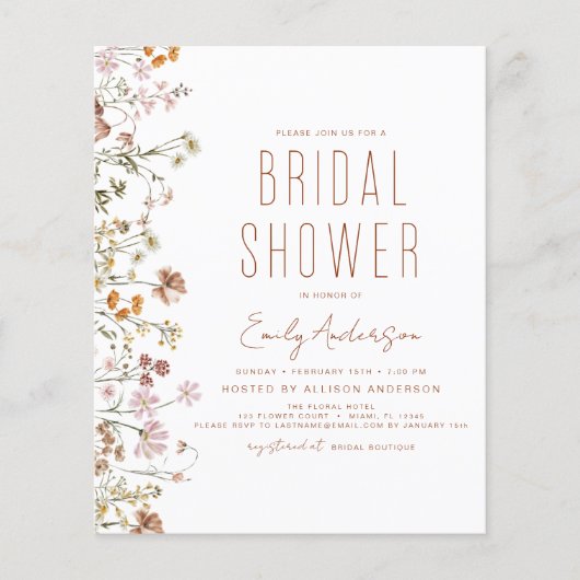 Budget Boho Wildflower Bridal Shower Flyer (Voorkant)