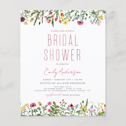 Budget Boho Wildflower Bridal Shower Flyer (Voorkant)