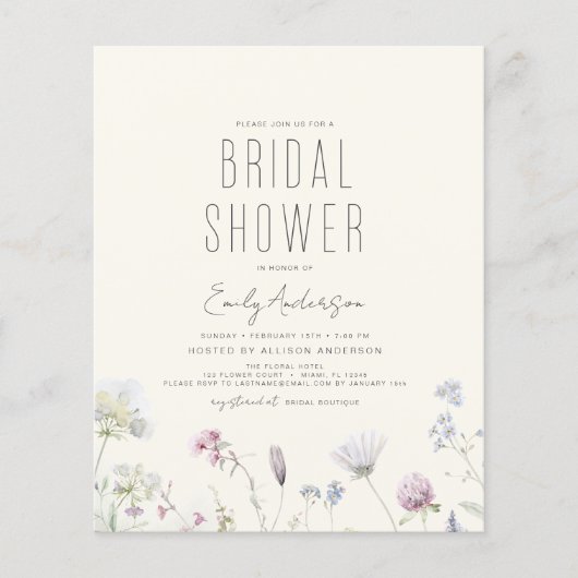Budget Boho Wildflower Bridal Shower Flyer (Voorkant)