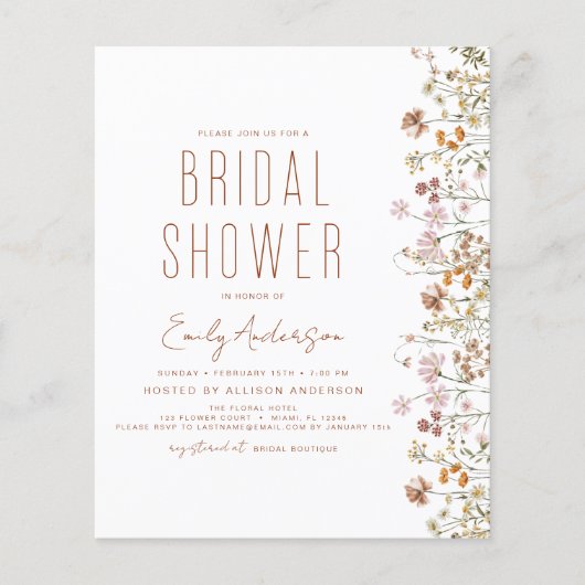 Budget Boho Wildflower Bridal Shower Flyer (Voorkant)