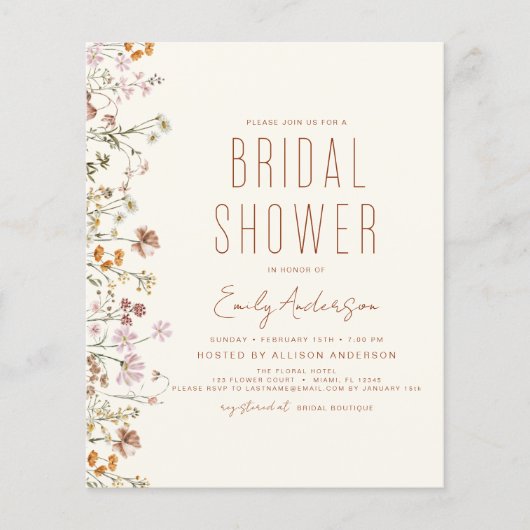Budget Boho Wildflower Bridal Shower Flyer (Voorkant)