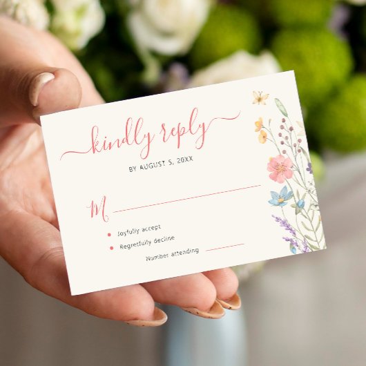 Budget boho wildflower bruiloft RSVP Notitiekaartje