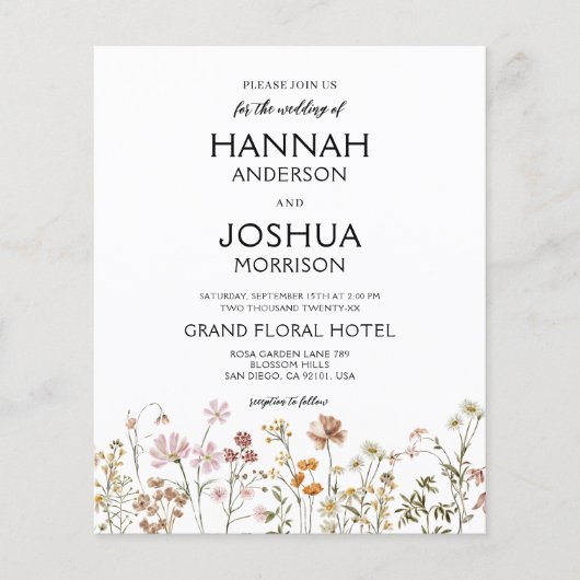 Budget Boho Wildflower foto bruiloft uitnodiging Flyer (Voorkant)
