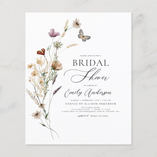 Budget Boho Wildflower Vrijgezellenfeest Script Flyer (Voorkant)
