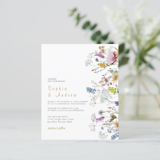 Budget Boho Wildflower Wedding Invitation (Staand voorkant)