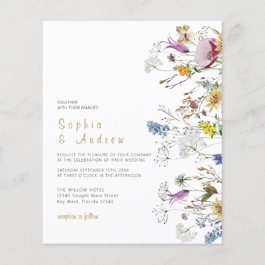 Budget Boho Wildflower Wedding Invitation (Voorkant)