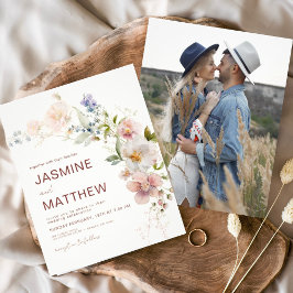 Budget Boho Wildflower Wedding Photo Uitnodiging Flyer