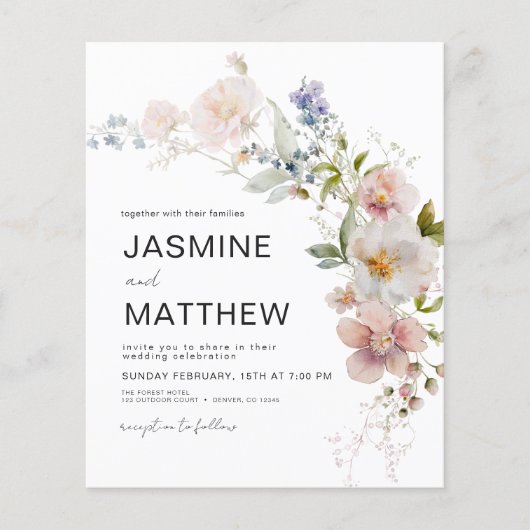 Budget Boho Wildflower Wedding Uitnodiging (Voorkant)