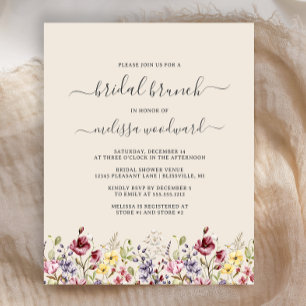 Budget Boho Wildflowers Bruids Brunch Uitnodiging
