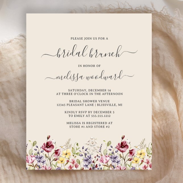 Budget Boho Wildflowers Bruids Brunch Uitnodiging (Creator heeft geüpload)