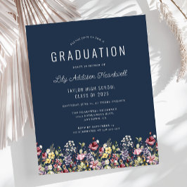 Budget Boho Wildflowers Navy Blue Graduation Party
