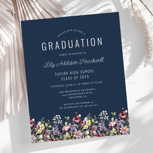 Budget Boho Wildflowers Navy Blue Graduation Party