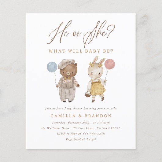 Budget Boho Woodland Dieren Genderonthulling (Voorkant)