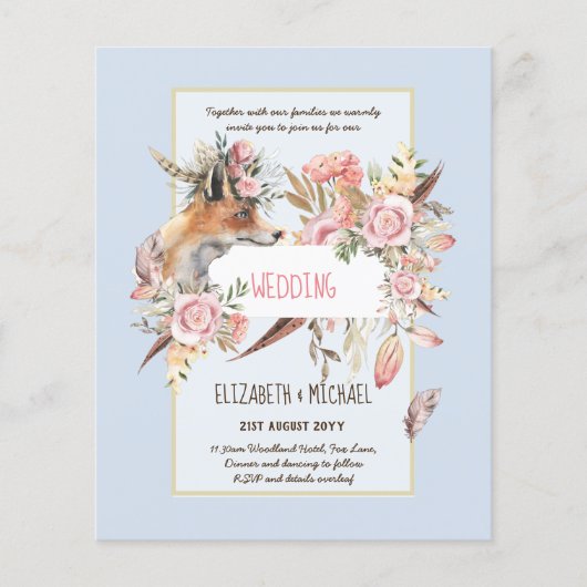 BUDGET Boho Woodland FOX Bloemige Trouw Moderne Flyer (Voorkant)