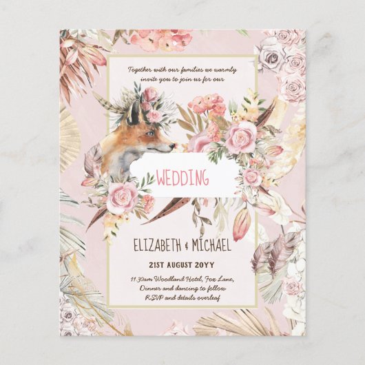 BUDGET Boho Woodland FOX Floral Wedding Modern (Voorkant)