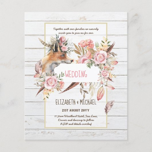 BUDGET Boho Woodland FOX Floral Wedding Modern (Voorkant)
