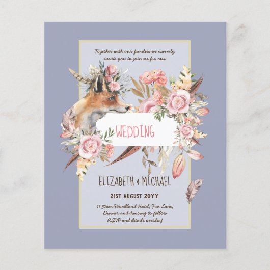 BUDGET Boho Woodland FOX Floral Wedding Modern (Voorkant)