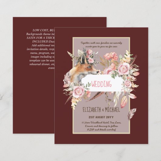 BUDGET Boho Woodland FOX Floral Wedding Modern (Voorkant / Achterkant)