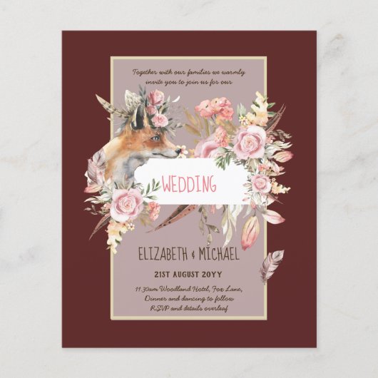 BUDGET Boho Woodland FOX Floral Wedding Modern (Voorkant)
