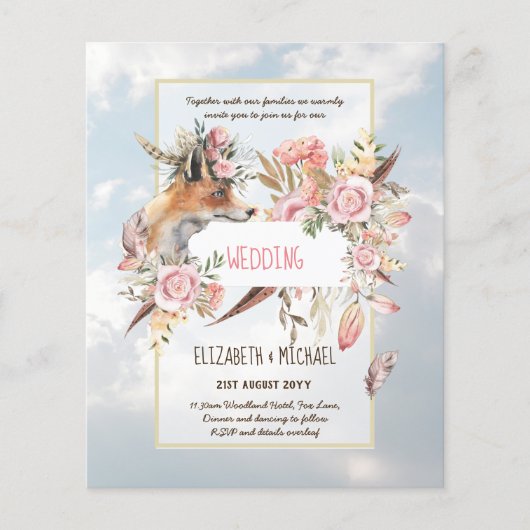 BUDGET Boho Woodland FOX Floral Wedding Modern (Voorkant)