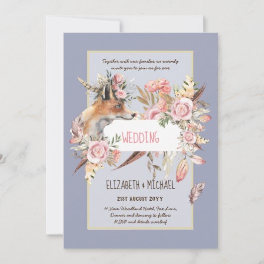 BUDGET Boho Woodland FOX Floral Wedding Modern Kaart (Voorkant)