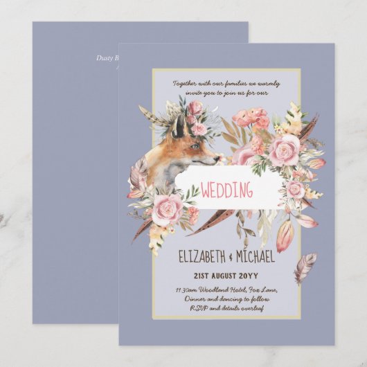 BUDGET Boho Woodland FOX Floral Wedding Modern Kaart (Voorkant / Achterkant)